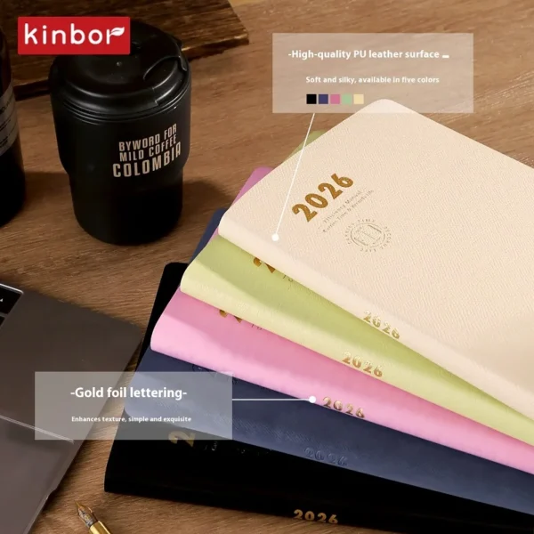Kinbor 2026 A5 Efficient Planner Notebook,2 Days per Page with Habit Tracker,To-Do Lists&Time Management for Workplace, College