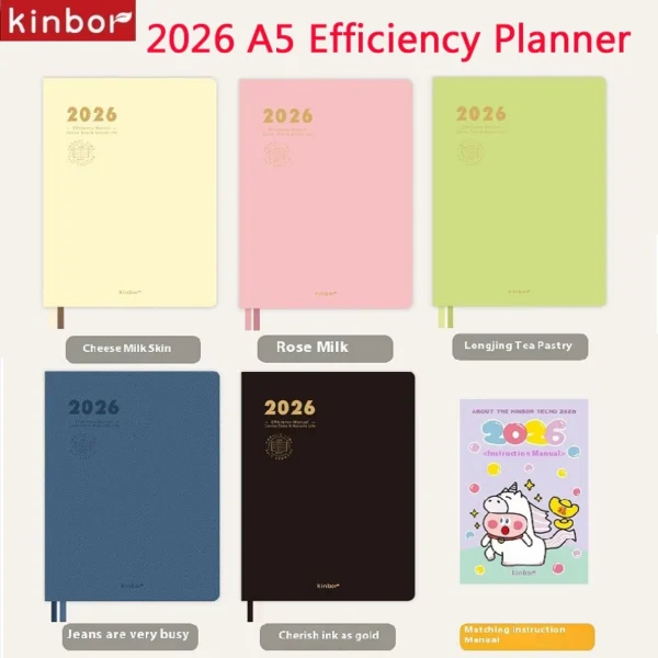 Kinbor 2026 A5 Efficient Planner Notebook,2 Days per Page with Habit Tracker,To-Do Lists&Time Management for Workplace, College